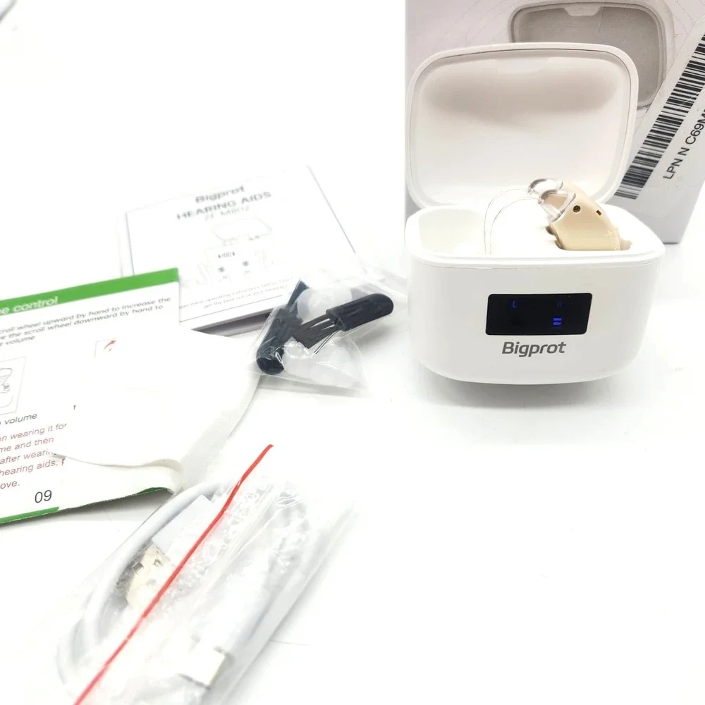 Bigprot Rechargeable Digital Hearing Aids Noise Cancelling BTE Pair White - Picture 3 of 14